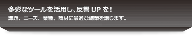 多彩なツールを活用し、反響UPを！課題、ニーズ、業種、商材に最適な施策を講じます。