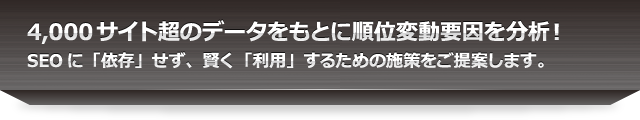 4,000サイト超のデータをもとに順位変動要因を分析！SEOに「依存」せず、賢く「利用」するための施策をご提案します。
